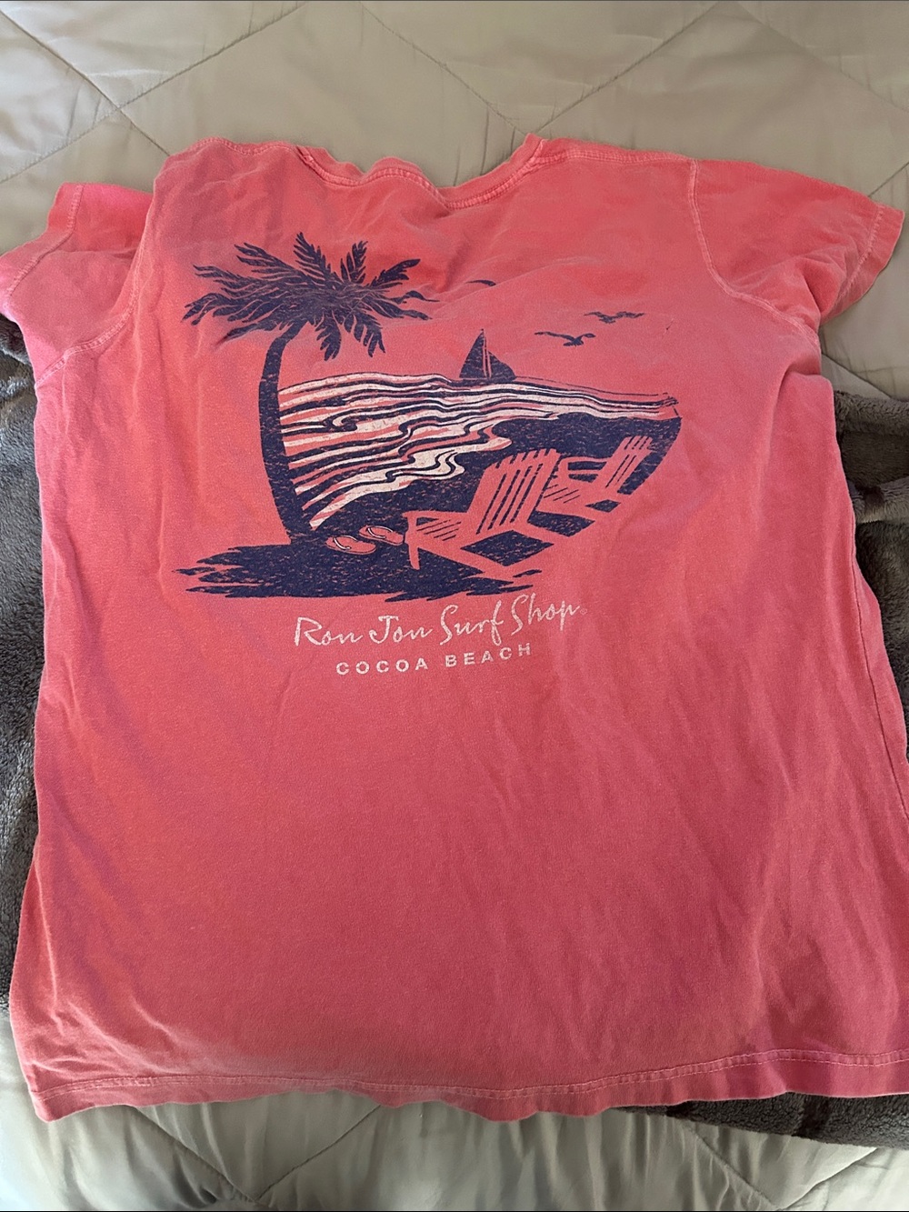 Comfort Colors Coral Graphic Tee with Navy Beach Scene